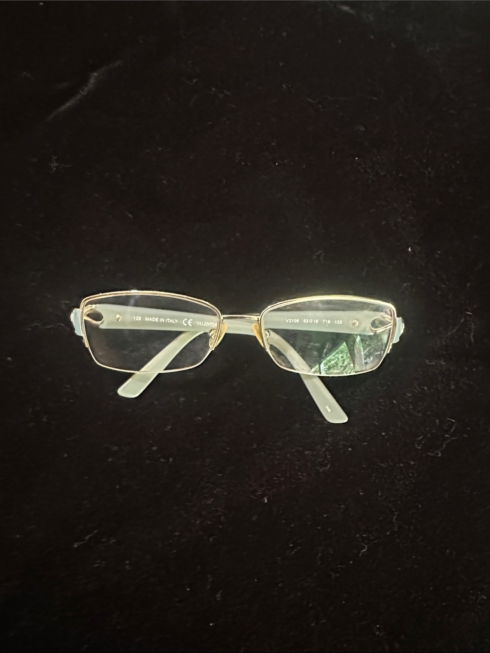 Valentino Silver and Baby Blue Metal Rim Womens Glasses with Clear Temples